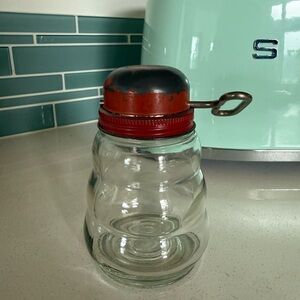 Vintage Glass nut grinder/chopper Jar with Red Metal Lid